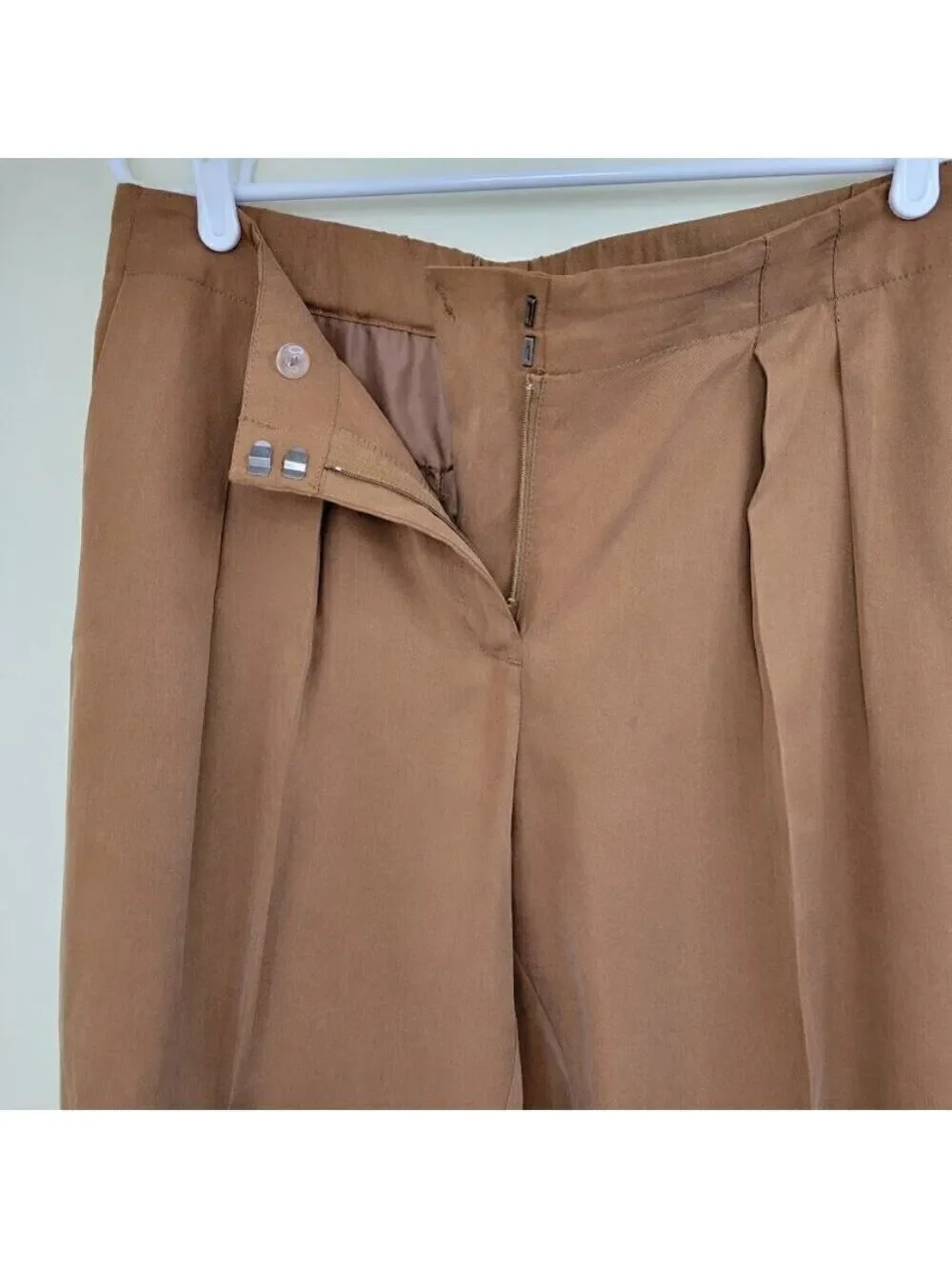 Chico's Front Pleated Skimmer Ankle Pants Tencel Brown Lightweight Flowy Size 10